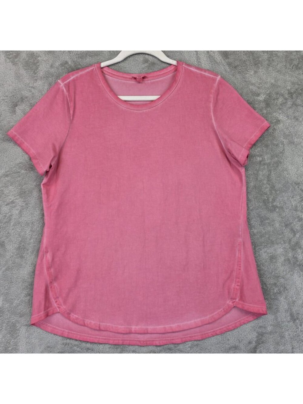 NIC+ZOE T-Shirt Womens L Pink Crew Neck Short Sleeve Curved Hem Jersey Basic